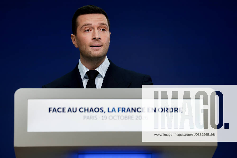 Press Conference: France in Order Amid Chaos by Jordan Bardella Following the Events of October 17 and 18, 2026 Press conference by Jordan Bardella following the demonstration on October 17, 460594, 2026, October 19, France, Bardella, Jordan