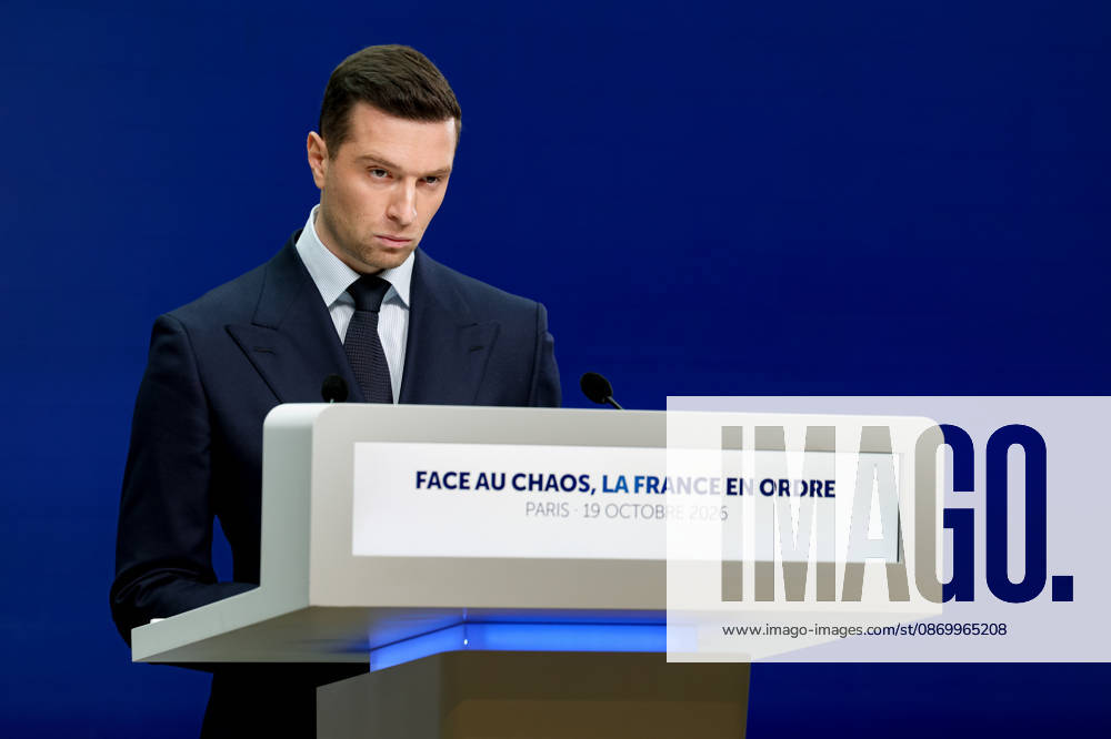 Press Conference: France in Order Amid Chaos by Jordan Bardella Following the Events of October 17 and 18, 2026 Press conference by Jordan Bardella following the demonstration on October 17, 460594, 2026, October 19, France, Bardella, Jordan