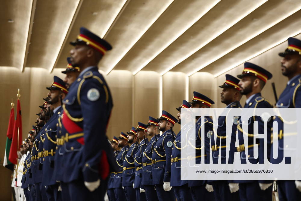 President Macron Visit To Middle East - Abu Dhabi United Arab Emirates Air Force troops during a welcome ceremony for French President Emmanuel Macron at Zayed International Airport in Abu Dhabi, United Arab Emirates, October 19, 2026. Photo by Benoit Tessier Pool ABACAPRESS.COM Abu Dhabi United Arab Emirates