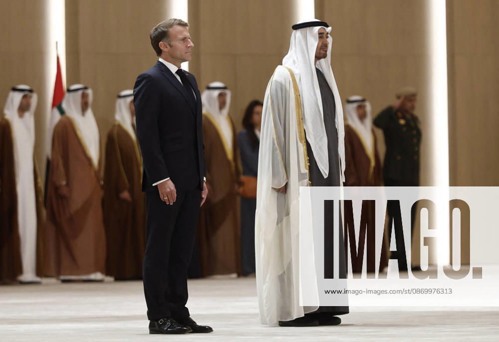 President Macron Visit To Middle East - Abu Dhabi Sheikh Mohamed bin Zayed Al Nahyan, President of the United Arab Emirates (UAE), and French President Emmanuel Macron review troops upon Macron s arrival at Zayed International Airport in Abu Dhabi, United Arab Emirates, October 19, 2026. Photo by Benoit Tessier Pool ABACAPRESS.COM Abu Dhabi United Arab Emirates