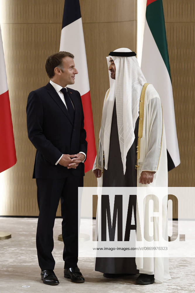 President Macron Visit To Middle East - Abu Dhabi Sheikh Mohamed bin Zayed Al Nahyan, President of the United Arab Emirates (UAE), welcomes French President Emmanuel Macron upon his arrival at Zayed International Airport in Abu Dhabi, United Arab Emirates, October 19, 2026. Photo by Benoit Tessier Pool ABACAPRESS.COM Abu Dhabi United Arab Emirates