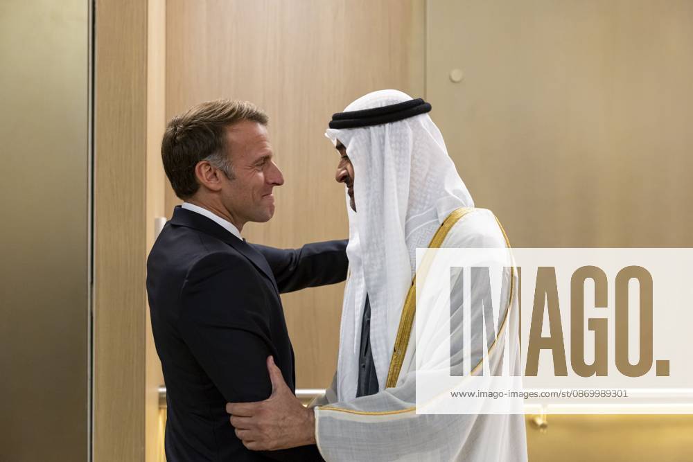 Macron visits UAE on second stop of four-nation Gulf tour ABU DHABI, UAE - OCTOBER 19: (---- - MANDATORY CREDIT - UAE PRESIDENTIAL PALACE HANDOUT - NO MARKETING NO ADVERTISING CAMPAIGNS - DISTRIBUTED AS A SERVICE TO CLIENTS----) UAE President Sheikh Mohamed bin Zayed Al Nahyan (R) welcomes French President Emmanuel Macron (L), who arrived in the United Arab Emirates, marking the second leg of his four-nation Gulf tour, at Qasr Al Watan in the capital Abu Dhabi on October 19, 2026. UAE Presidential Palace Anadolu Abu Dhabi United Arab Emirates. Editorial use only. Please get in touch for any other usage.