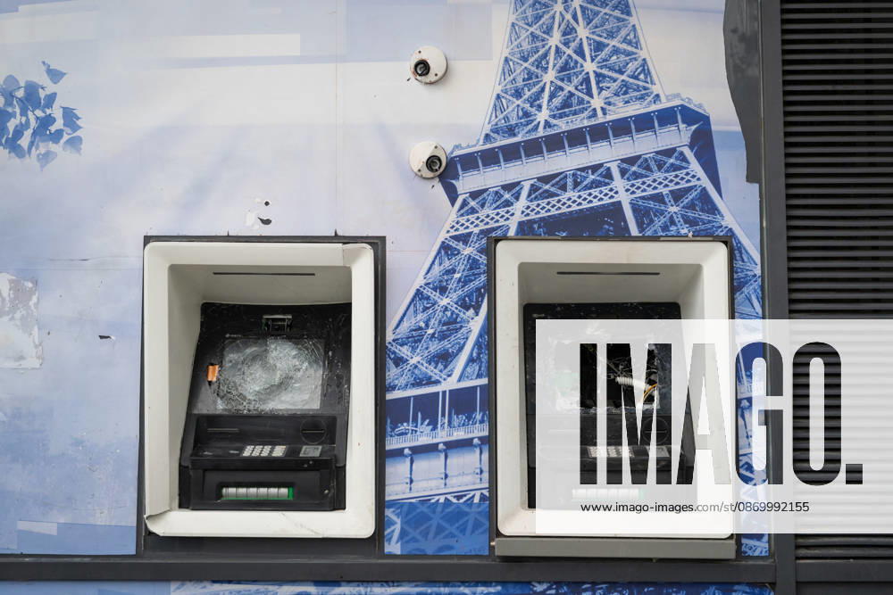 Shops Looted After the October 17th Demonstration - Paris AJ This photo shows destroyed ATMs ATM belonging to Banque Populaire on October 19, 2026 two days after riots and looting occurred (pillage) on the sidelines of nationwide cost-of-living demonstrations. Photo by Alexis Jumeau ABACAPRESS.COM Paris France