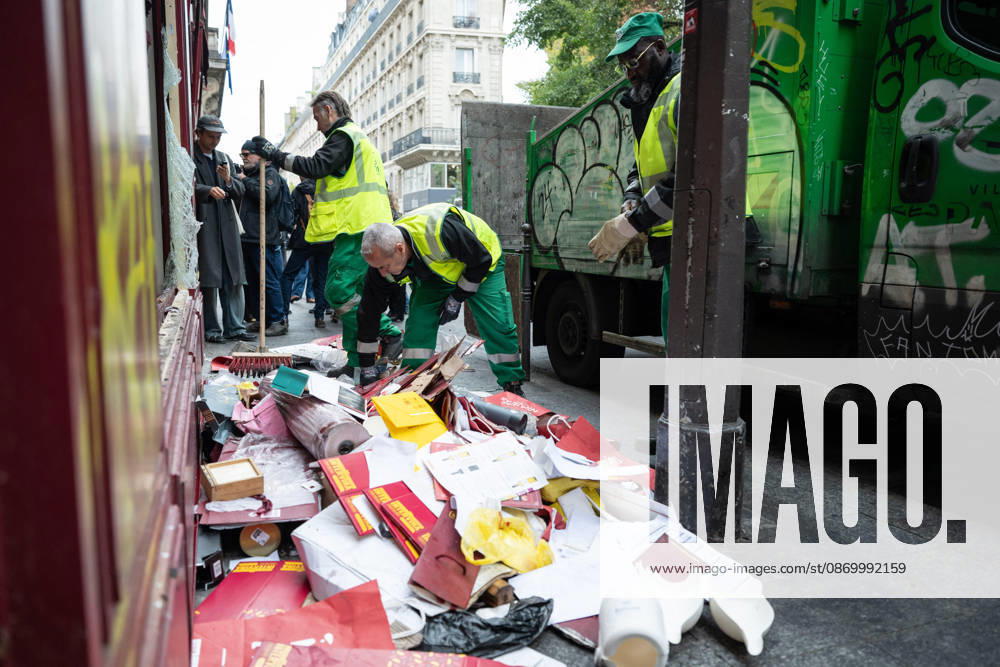 Shops Looted After the October 17th Demonstration - Paris AJ This photo shows Paris City Hall employees clearing away rubble in front of a Nicolas store after it had been looted, ransacked, and vandalized on October 19, 2026 two days after riots and looting occurred (pillage) on the sidelines of nationwide cost-of-living demonstrations. Photo by Alexis Jumeau ABACAPRESS.COM Paris France