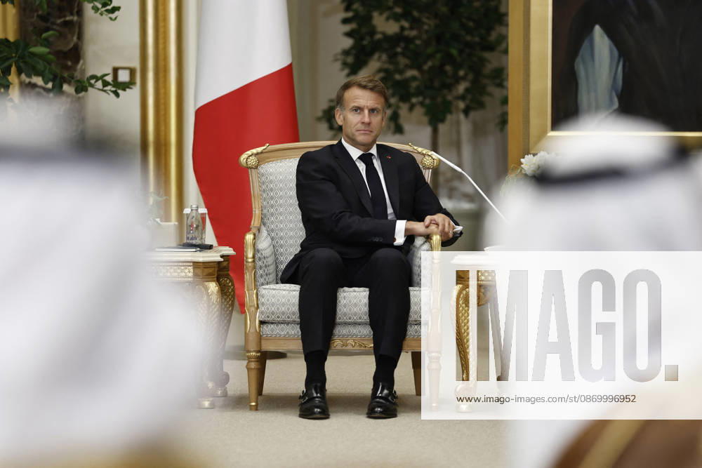 President Macron Visit To Middle East - Abu Dhabi French President Emmanuel Macron attends a meeting with Sheikh Mohamed bin Zayed Al Nahyan, President of the United Arab Emirates (UAE), (not seen) at Qasr Al Watan presidential palace in Abu Dhabi, United Arab Emirates, October 19, 2026. Photo by Benoit Tessier Pool ABACAPRESS.COM Abu Dhabi United Arab Emirates