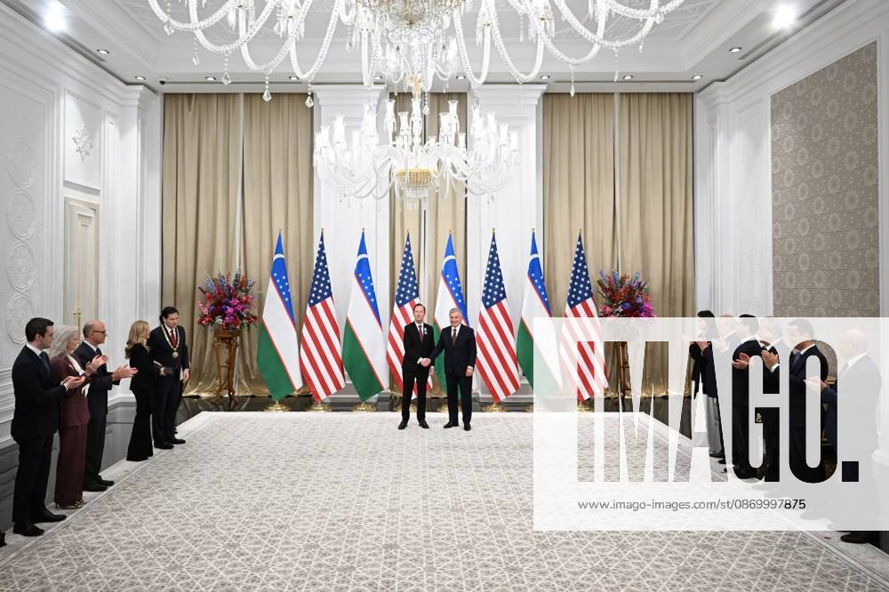 US Secretary of State Marco Rubio in Uzbekistan SAMARKAND, UZBEKISTAN - OCTOBER 19 : (---- - MANDATORY CREDIT - UZBEKISTAN PRESIDENCY HANDOUT - NO MARKETING NO ADVERTISING CAMPAIGNS - DISTRIBUTED AS A SERVICE TO CLIENTS----) Uzbek President Shavkat Mirziyoyev (R) presents the Order of Friendship ( Dostlik ) to US Special Representative for South and Central Asia Sergio Gor (L) who arrived to attend the C5+1 Central Asia-US Foreign Ministers Meeting and the second meeting of the Uzbekistan-US Business and Investment Council in Samarkand, Uzbekistan on October 19, 2026. Uzbekistan Presidency Anadolu Samarkand Uzbekistan. Editorial use only. Please get in touch for any other usage.