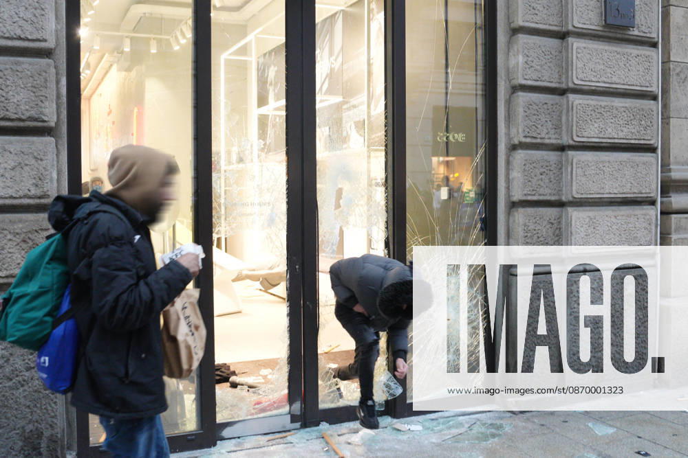IPA89923816 - Milan, October 18, 2026: More Clashes and Looting in Downtown Milan in the Wake of the Protest; Store Stormed and Raided