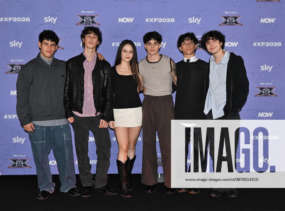 IPA89927842 - Milan, Italy: X Factor 2026 photocall featuring the 12 official contestants PAOLA IEZZI S TEAM In the photo: Mad-Dog, Camilla, Manu