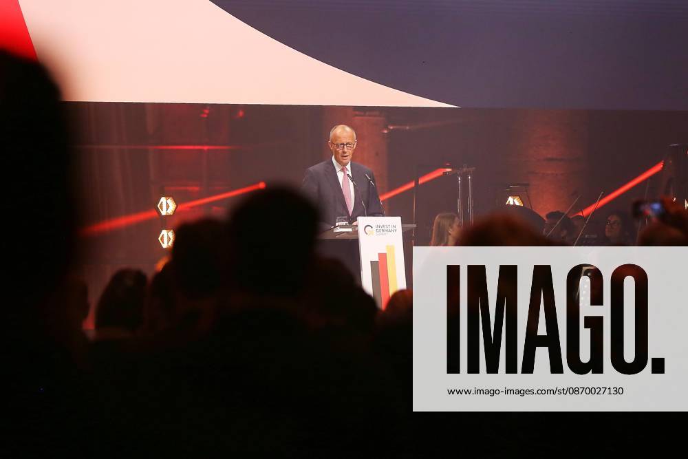 Berlin, Germany, October 19, 2026: Kraftwerk Berlin, Invest in Germany Summit—Chancellor Friedrich Merz of the CDU delivers a speech