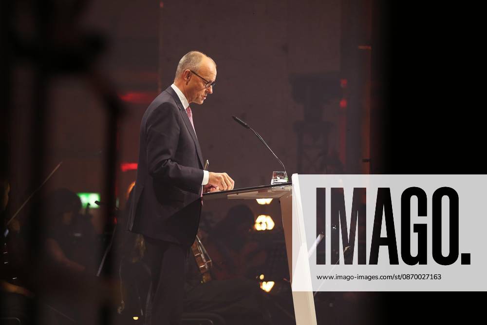 Berlin, Germany, October 19, 2026: Kraftwerk Berlin, Invest in Germany Summit—Chancellor Friedrich Merz of the CDU delivers a speech
