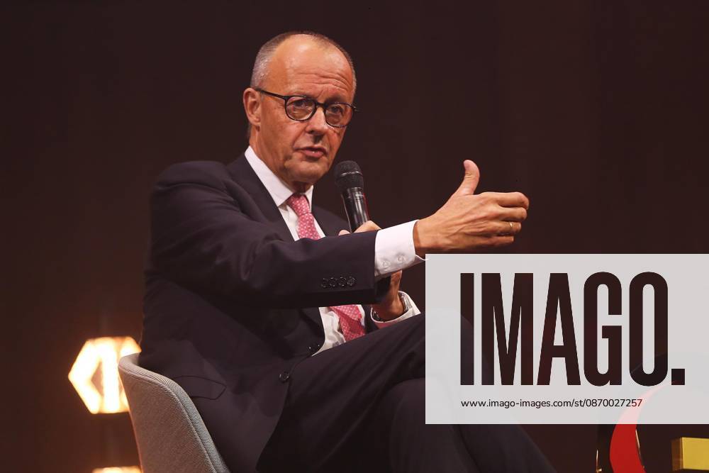 Berlin, Germany, October 19, 2026: Kraftwerk Berlin, Invest in Germany Summit—Chancellor Friedrich Merz of the CDU delivers a speech