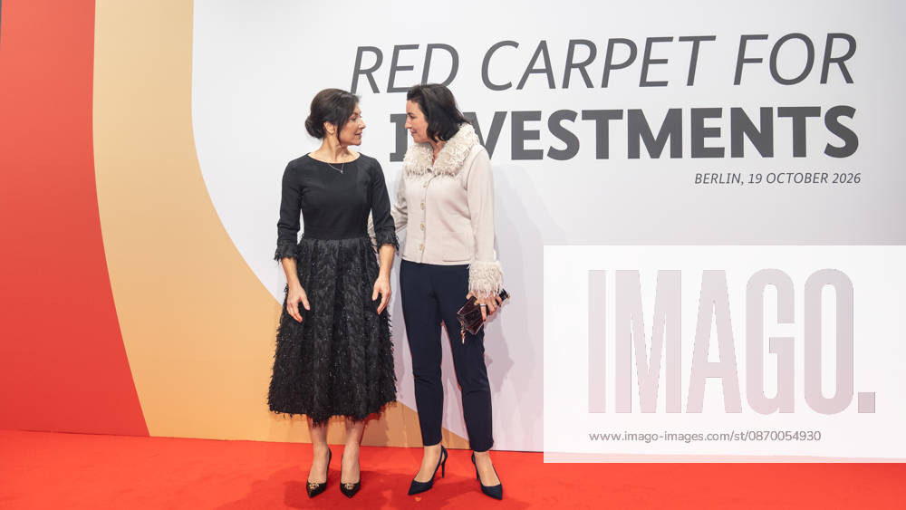 Katherina Reiche, Federal Minister for Economic Affairs and Energy, and Dorothee Bär, Federal Minister for Research, Technology, and Space, from left, on the red carpet at the Invest in Germany Summit 2026 Red Carpet for Investments event at Kraftwerk Berlin, Berlin, Germany; Kraftwerk Berlin event venue