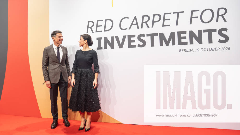Katherina Reiche, Federal Minister for Economic Affairs and Energy, with Renà Obermann at the Invest in Germany Summit 2026 Red Carpet for Investments event at Kraftwerk Berlin, Berlin, Germany; Kraftwerk Berlin event venue