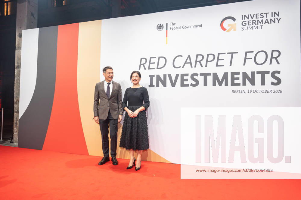 Katherina Reiche, Federal Minister for Economic Affairs and Energy, with Renà Obermann at the Invest in Germany Summit 2026 Red Carpet for Investments event at Kraftwerk Berlin, Berlin, Germany; Kraftwerk Berlin event venue