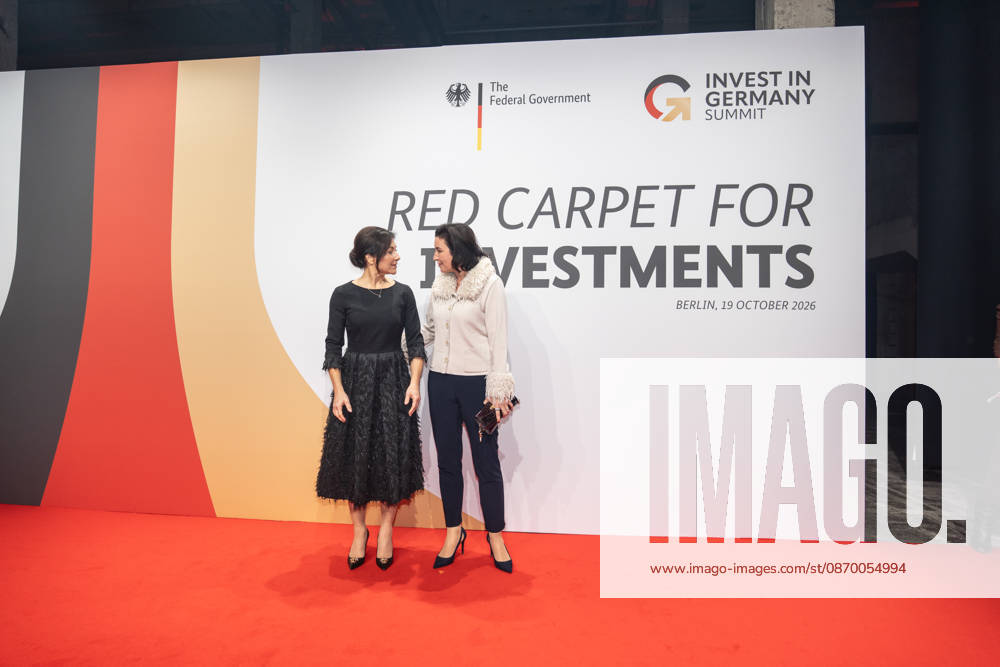 Katherina Reiche, Federal Minister for Economic Affairs and Energy, and Dorothee Bär, Federal Minister for Research, Technology, and Space, from left, on the red carpet at the Invest in Germany Summit 2026 Red Carpet for Investments event at Kraftwerk Berlin, Berlin, Germany; Kraftwerk Berlin event venue