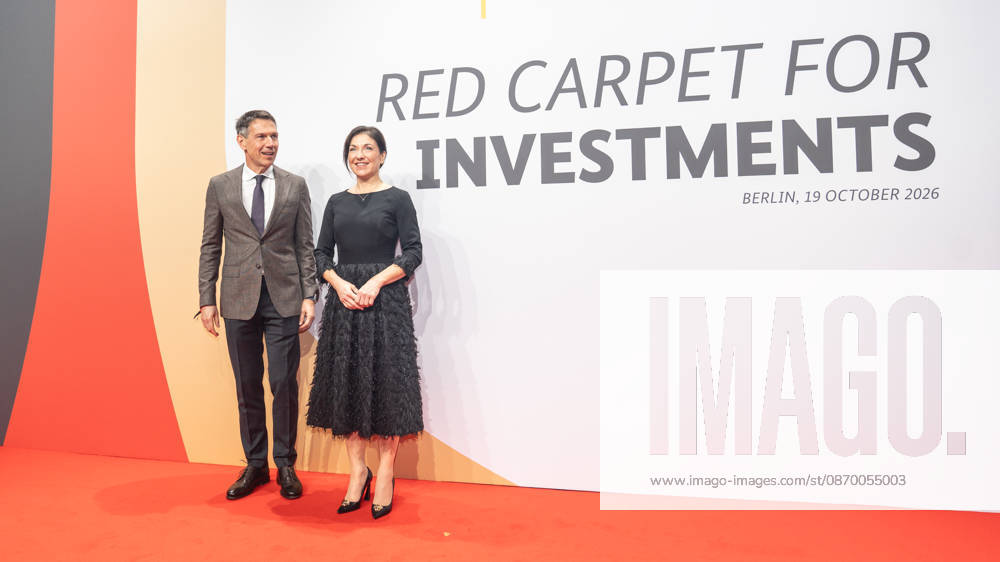 Katherina Reiche, Federal Minister for Economic Affairs and Energy, with Renà Obermann at the Invest in Germany Summit 2026 Red Carpet for Investments event at Kraftwerk Berlin, Berlin, Germany; Kraftwerk Berlin event venue