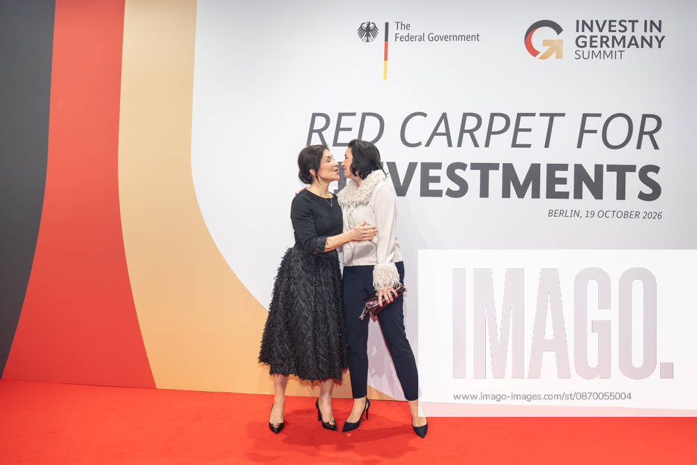 Katherina Reiche, Federal Minister for Economic Affairs and Energy, and Dorothee Bär, Federal Minister for Research, Technology, and Space, from left, on the red carpet at the Invest in Germany Summit 2026 Red Carpet for Investments event at Kraftwerk Berlin, Berlin, Germany; Kraftwerk Berlin event venue