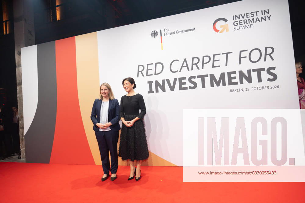 Federal Minister of Construction Verena Hubertz (SPD) with Katherina Reiche, Federal Minister for Economic Affairs and Energy (CDU), from left: Invest in Germany Summit 2026 Red Carpet for Investments Event Location: Kraftwerk Berlin, Berlin, Germany; Kraftwerk Event Location