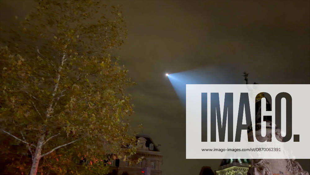 Helicopter Over Republic Square During Curfew - Paris Videograbs - A police helicopter overflies the Place de la République during the first night of an enforced overnight curfew following recent widespread urban unrest. Security forces patrolled empty streets in designated sectors to enforce the strict 11:00 p.m. to 6:00 a.m. movement restriction imposed in the capital after days of looting and clashes over high living costs. Paris, France, October 19, 2026. Photo by CLPRESS ABACAPRESS.COM Paris Ile-de-France France