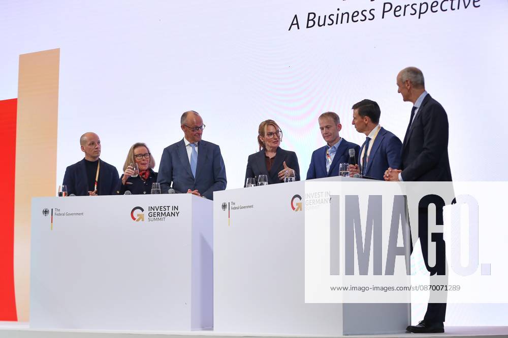 ESMT Invest in Germany Summit: Panel discussion featuring, among others, Gundbert Scherf (Helsing), Belén Garijo (Sanofi), Federal Chancellor Friedrich Merz (CDU), Will Marshall (Planet Labs), Francis Wedin (Vulcan Energy), and Roland Busch (Siemens)