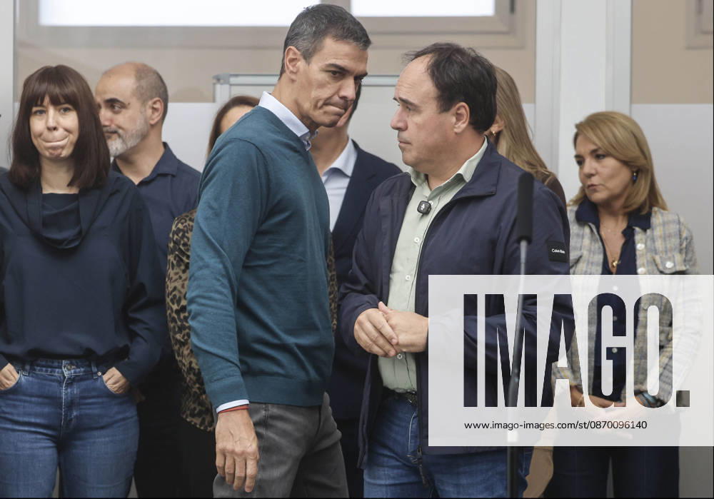 Sánchez Visits Oliva, Valencia, to Assess the Damage Caused by Storm Adam The president of the Valencian Regional Government, Juanfran Pérez Llorca, speaks to the media alongside Prime Minister Pedro Sánchez, during a visit to the Forward Command Post set up in response to Storm Adam, on October 20, 2026, in Oliva, Valencia, Valencian Community, Spain. The storm caused by Storm Adam has resulted in three deaths in the Valencian Community: a man, approximately 64 years old, at a campground in Oliva, Valencia; a 79-year-old woman with limited mobility found dead in her home, also in Oliva, and another woman who lost her life this past Sunday after going into the sea in the Valencian town of Sagunt, October 20, 2026, Oliva, Valencia, Valencia