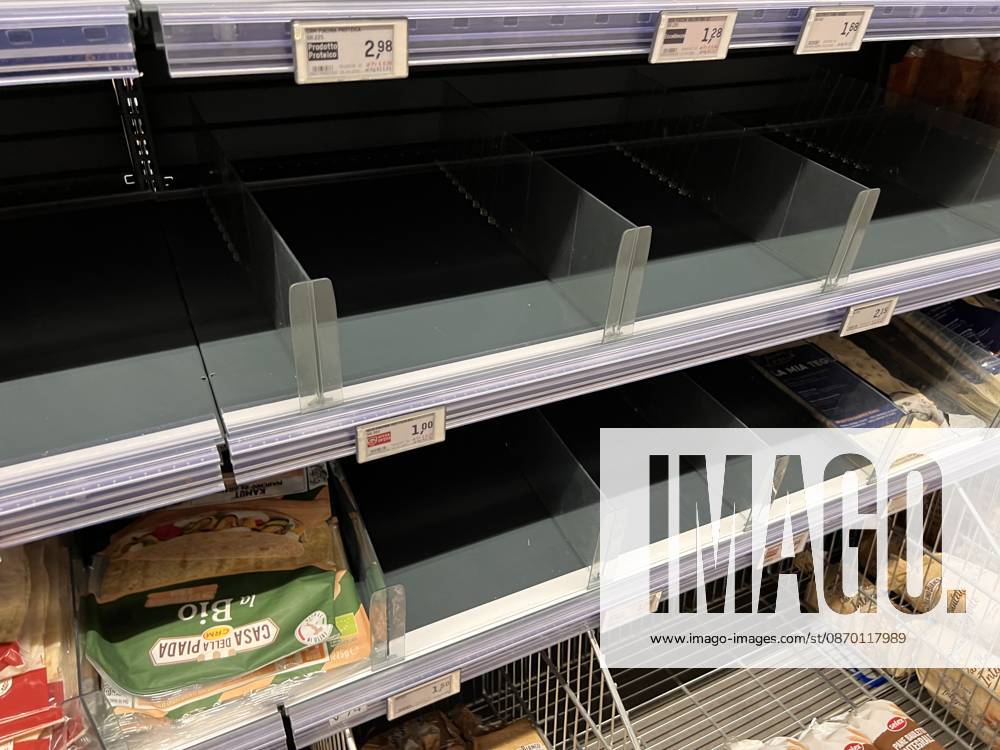 Empty Supermarket Shelves In Naples Empty fruit and vegetable bins, refrigerators without milk or cheese, and sold-out meat counters are visible in supermarkets in Naples, Italy, on October 20, 2026. Napoli Italy