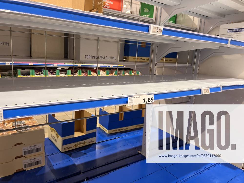 Empty Supermarket Shelves In Naples Empty fruit and vegetable bins, refrigerators without milk or cheese, and sold-out meat counters are visible in supermarkets in Naples, Italy, on October 20, 2026. Napoli Italy