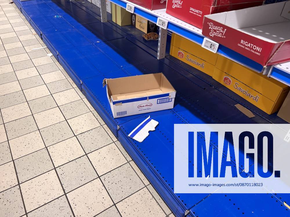 Empty Supermarket Shelves In Naples Empty fruit and vegetable bins, refrigerators without milk or cheese, and sold-out meat counters are visible in supermarkets in Naples, Italy, on October 20, 2026. Napoli Italy