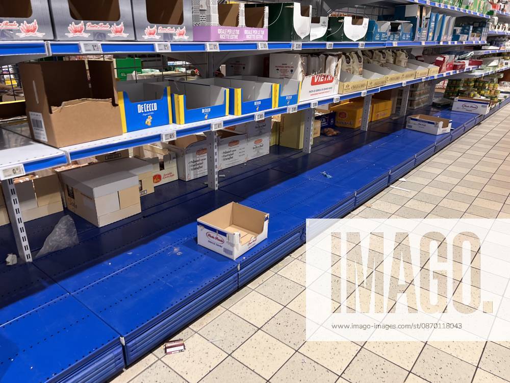 Empty Supermarket Shelves In Naples Empty fruit and vegetable bins, refrigerators without milk and cheese, and sold-out meat counters are visible in supermarkets in Naples, Italy, on October 20, 2026. Napoli Italy