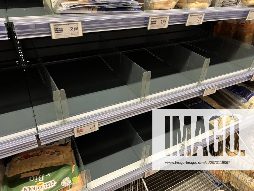Empty Supermarket Shelves In Naples Empty fruit and vegetable bins, refrigerators without milk or cheese, and sold-out meat counters are visible in supermarkets in Naples, Italy, on October 20, 2026. Napoli Italy