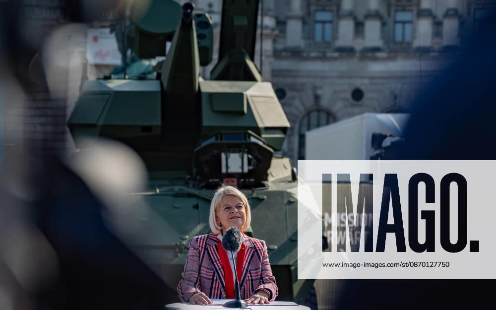 Press conference on the Austrian Armed Forces information and demonstration event on National Day 2026. The photo shows ÖVP Federal Minister of Defense Klaudia Tanner in Vienna at Heldenplatz, Vienna, Austria