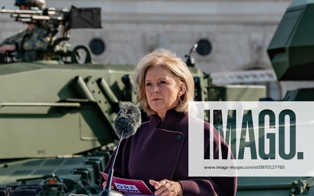 Press conference on the Austrian Armed Forces’ Information and Exhibition Event on National Day 2026. The photo shows Ingrid Thurnher, journalist, television host, ORF radio director, and interim director general. Vienna, Heldenplatz, Vienna, Austria