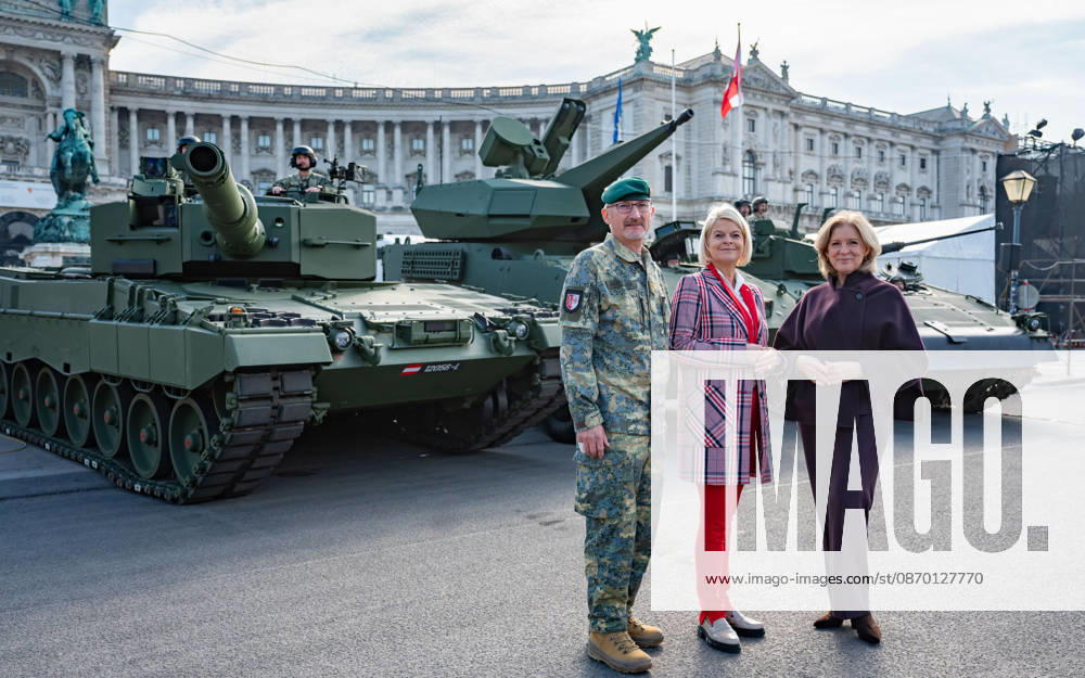 Press conference on the Austrian Armed Forces’ information and demonstration event on National Day 2026. The photo shows Vienna Military Commander Brigadier Christian Habersatter, OeVP Federal Minister of Defense Klaudia Tanner, and journalist, television host, ORF Radio Director, and interim Director General Ingrid Thurnher; Vienna, Heldenplatz, Vi