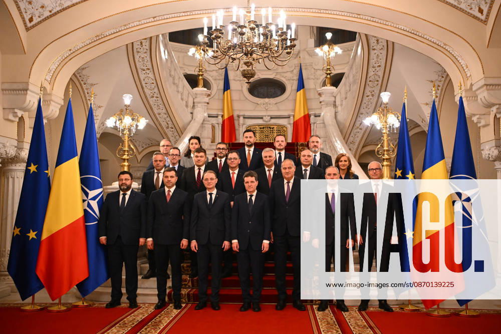 Romania s Parliament approves new Niculescu government BUCHAREST, ROMANIA - OCT 20: Romanian President Nicusor Dan and Prime Minister Luca Niculescu pose for an official family photo alongside cabinet ministers at the Presidential Palace in Bucharest, Romania on October 20, 2026. Present at the session are Deputy Prime Minister and Minister of Internal Affairs Marian Neacsu, Minister of Transport and Infrastructure Stefan-Ovidiu Popa, Minister of Justice Radu Marinescu, Minister of National Defence Stefan-Radu Oprea, Minister of Economy, Digitalization, Entrepreneurship, and Tourism Daniel-Catalin Zamfir, Minister of Agriculture and Rural Development Florin-Ionut Barbu, Minister of Environment, Waters, and Forests Natalia-Elena Intotero, Mi