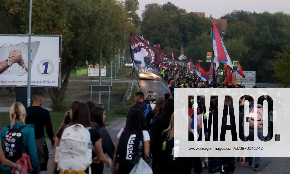 Indjija(Serbia) Politics Life Pre election campaign, student list nr.3 students winning. During their walk from Novi Sad to Belgrade.