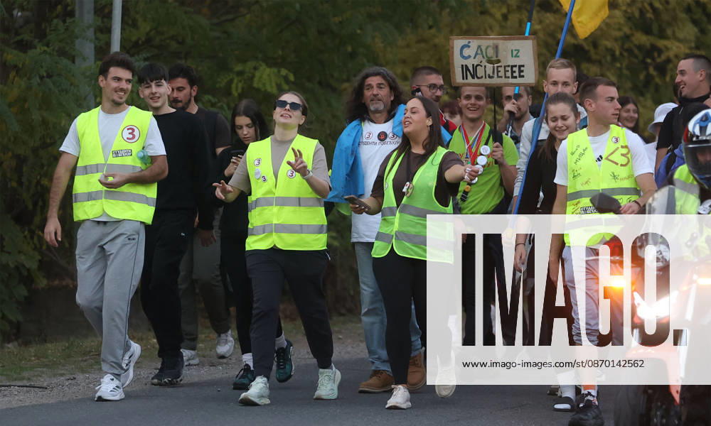 Indjija(Serbia) Politics Life Pre election campaign, student list nr.3 students winning. During their walk from Novi Sad to Belgrade.