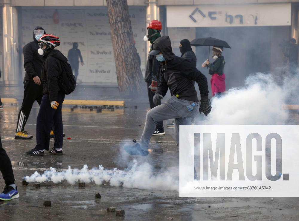 Protesters Clash with Police During a Demonstration in Tirana, Albania. Protesters clash with riot police during an anti-government demonstration in central Tirana on October 17, 2026, as protests continued for a fifth consecutive day over university conditions and demands for the resignation of Albanian Prime Minister Edi Rama. The latest rally follows four nights of violence in the capital, during which protesters and riot police clashed, police used water cannons and tear gas, and demonstrators damaged government offices and shops and set fire to several buildings. Light Studio Agency Malton Dibra Tirana Albania