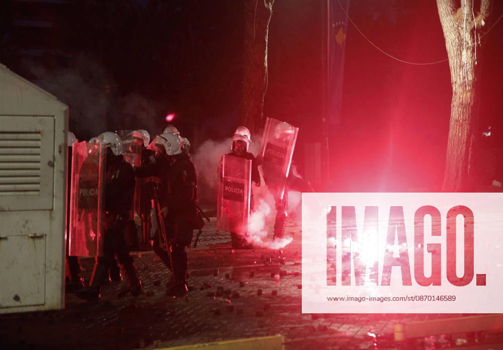 Protesters Clash with Police During a Demonstration in Tirana, Albania. Protesters clash with riot police during an anti-government demonstration in central Tirana on October 17, 2026, as protests continued for a fifth consecutive day over university conditions and demands for the resignation of Albanian Prime Minister Edi Rama. The latest rally follows four nights of violence in the capital, during which protesters and riot police clashed, police used water cannons and tear gas, and demonstrators damaged government offices and shops and set fire to several buildings. Light Studio Agency Malton Dibra Tirana Albania