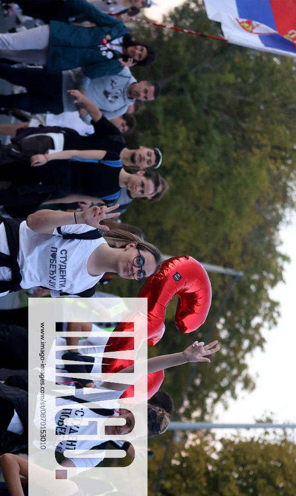 Indjija(Serbia) Politics Life Pre election campaign, student list nr.3 students winning. During their walk from Novi Sad to Belgrade.