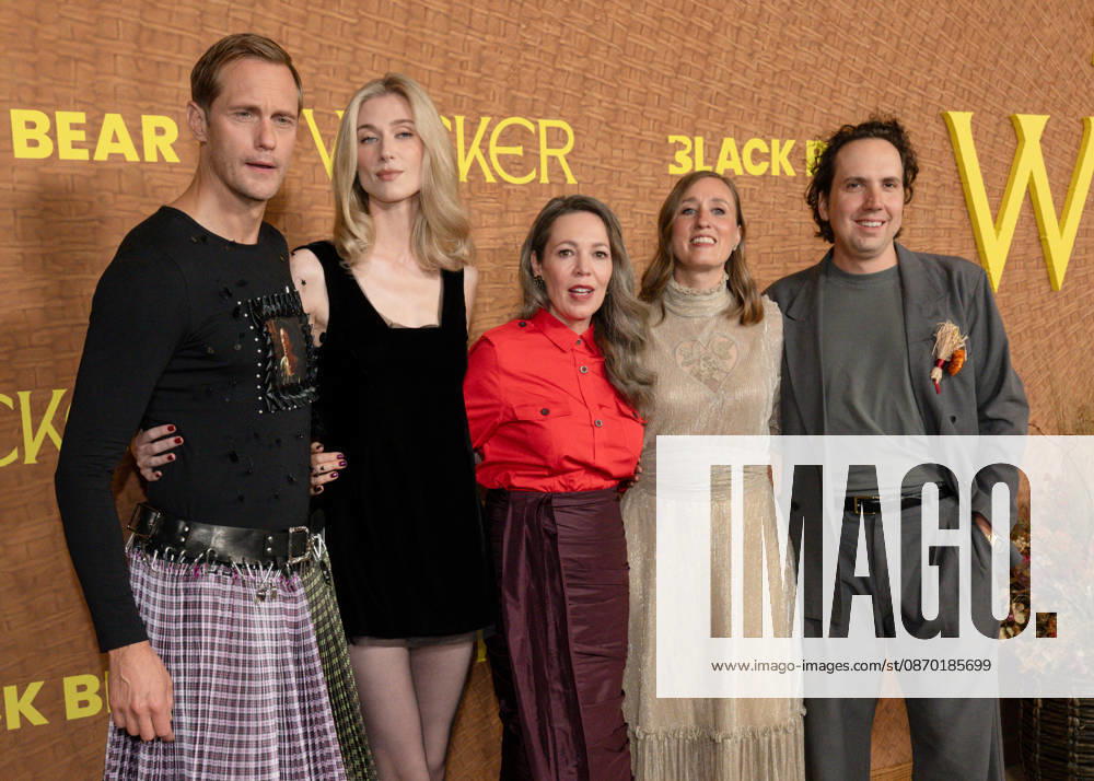(L-R) ALEXANDER SKARSGo¦RD, ELIZABETH DEBICKI, OLIVIA COLMAN, ELEANOR WILSON and ALEX HUSTON Fischer attend the Wicker Los Angeles Premiere Event. West Hollywood USA - ZUMAb173 20261020_aap_b173_005