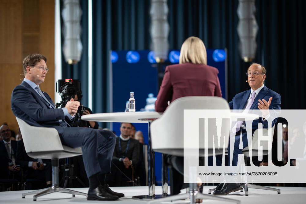 Larry Fink (Laurence Douglas Fink), CEO of BlackRock, speaks at the Berlin Global Dialogue in the former State Council building of the GDR, in conversation with Ola Källenius, CEO of Mercedes-Benz Group AG (on the left in the photo). Berlin Global Dialogue 2026 (BGD 2026), theme: Advancing Alliances for a New Era, Berlin, Berlin, Germany, ESMT