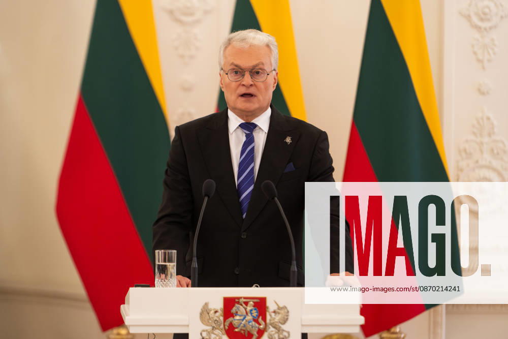 Lithuanian President Nauseda meets newly elected Estonian President Madise in Vilnius VILNIUS, LITHUANIA - OCTOBER 21: Lithuanian President Gitanas Nauseda delivers remarks during a joint press conference with newly elected Estonian President Ulle Madise (not seen) following their meeting in Vilnius, Lithuania, on October 21, 2026. The meeting focused on bilateral relations, regional security and defense, support for Ukraine, strategic infrastructure, and Lithuania s priorities for its presidency of the Council of the European Union in the first half of 2027. Yauhen Yerchak Anadolu Vilnius Lithuania. Editorial use only. Please get in touch for any other usage.