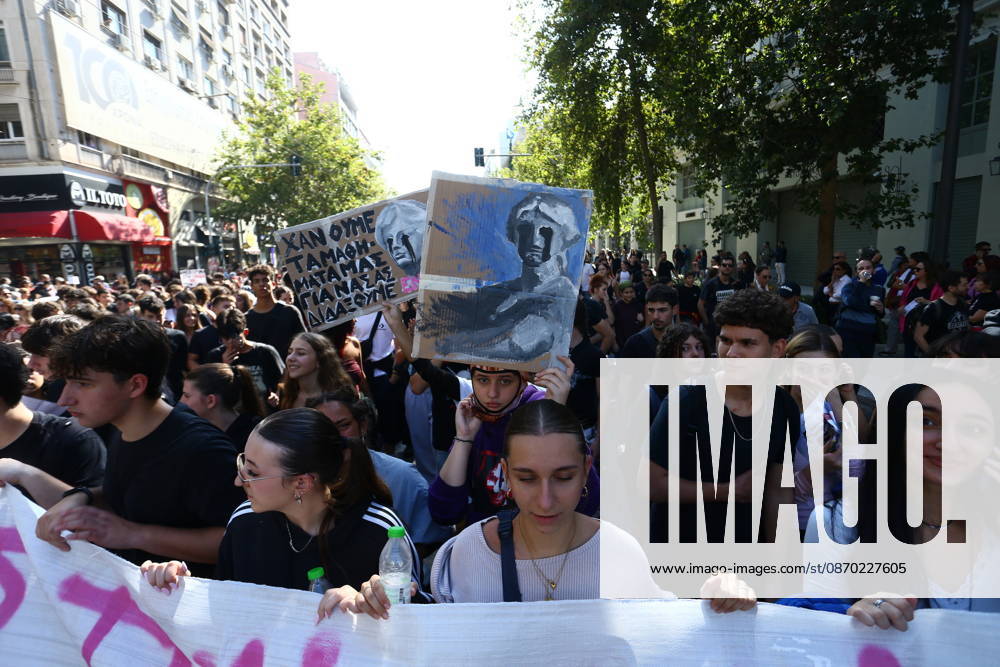 Students, university students and teachers take part in a nationwide education protest in central Athens on Wednesday, October 21, 2026. Demonstrators gather at the Propylaea and march through the city centre, calling for better school conditions, increased public education funding, and measures to address the rising cost of studying and student housing...Protesters demand the recruitment of more teachers, safer school buildings, improved student support and affordable accommodation, as similar demonstrations take place in cities across Greece. Athens Greece - ZUMAv62_ 20261021_zaf_v62_004