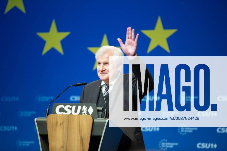 Horst Seehofer at the CSU delegate assembly The chairman of the Christian Social Union CSU and Federal Interior Minister Horst Seehofer during his speech at the CSU delegate assembly for the European elections Manfred Weber is to be elected as Spietzenkandidat Munich Bavaria Germany BMW Welt