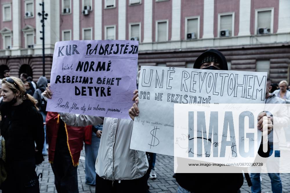 Students protest continue in Tirana TIRANA, ALBANIA - OCTOBER 21, 2026: Protesters are demonstrating outside the Ministry of Education and the Prime Minister s Office in Tirana, Albania due to widespread outrage over government corruption, poor university standards and rising education costs. Tirana Albania