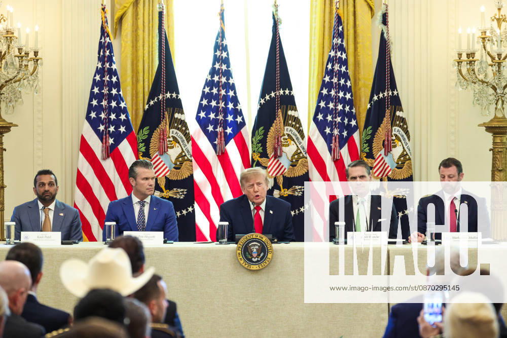 DC: Trump Roundtable on Cybercrime Against Seniors United States President Donald J Trump, center, speaks as, from left to right: Kash Patel, Director, Federal Bureau of Investigation (FBI), US Secretary of War Pete Hegseth, US Attorney General Todd Blanche and US Secretary of Homeland Security (DHS) Markwayne Mullin, listen during a roundtable discussion on cybercrime in the East Room of the White House on October 21, 2026 in Washington, D.C. The administration is fighting back against foreign-based organized criminal organizations that exploit Americans in cyberspace and their scam centers and fraud schemes. Credit: CNP AdMedia