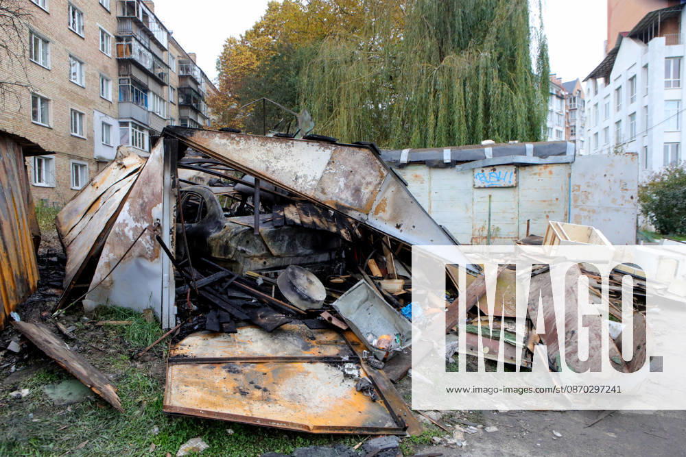 A burnt-out car is in a garage destroyed by a Russian drone attack, Petropavlivska Borshchahivka, Kyiv region, Ukraine, October 21, 2026. (Photo by Volodymyr Tarasov Ukrinform) Consequences of Russian drone attack in Kyiv region