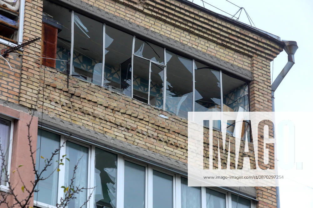 Window panes on balconies in an apartment block are shattered by a Russian drone attack, Petropavlivska Borshchahivka, Kyiv region, Ukraine, October 21, 2026. (Photo by Volodymyr Tarasov Ukrinform) Consequences of Russian drone attack in Kyiv region