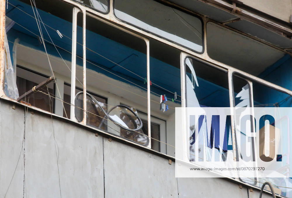 Window panes on a balcony in an apartment block are shattered by a Russian drone attack, Petropavlivska Borshchahivka, Kyiv region, Ukraine, October 21, 2026. (Photo by Volodymyr Tarasov Ukrinform) Consequences of Russian drone attack in Kyiv region