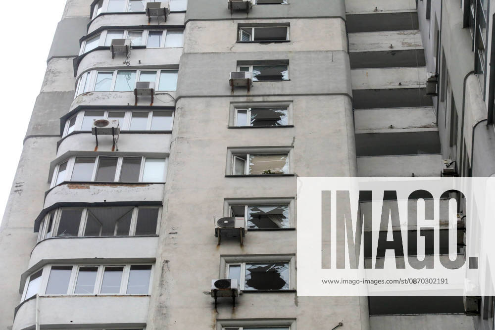 Windows in an apartment block in the Sviatoshynskyi district are shattered by the shock wave from a Russian drone strike, Kyiv, Ukraine, October 21, 2026. The drone hit the building’s 20th floor, sparking a fire. Two people were killed in the attack. (Photo by Volodymyr Tarasov Ukrinform) Russian drone hits 24-storey apartment block in Kyiv